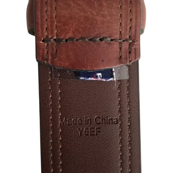 Roundtree & Yorke Chestnut Brown Leather Belt Mens 36 Gunmetal Buckle - Picture 5 of 5